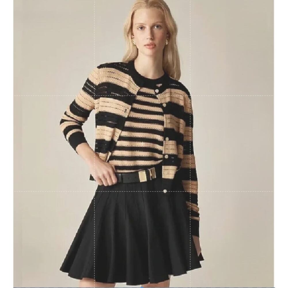 J.Crew Godet Mini Skirt SZ 6 Black Stretch Chino Lined Flouncy Back Zip Pleated